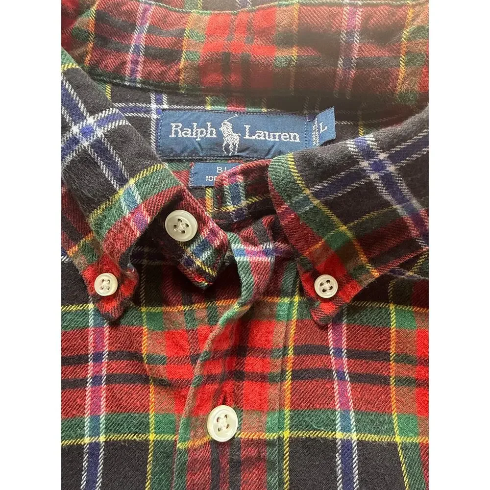 Ralph Lauren Blake 100% Cotton Flannel Button Down Plaid Shirt Size Large